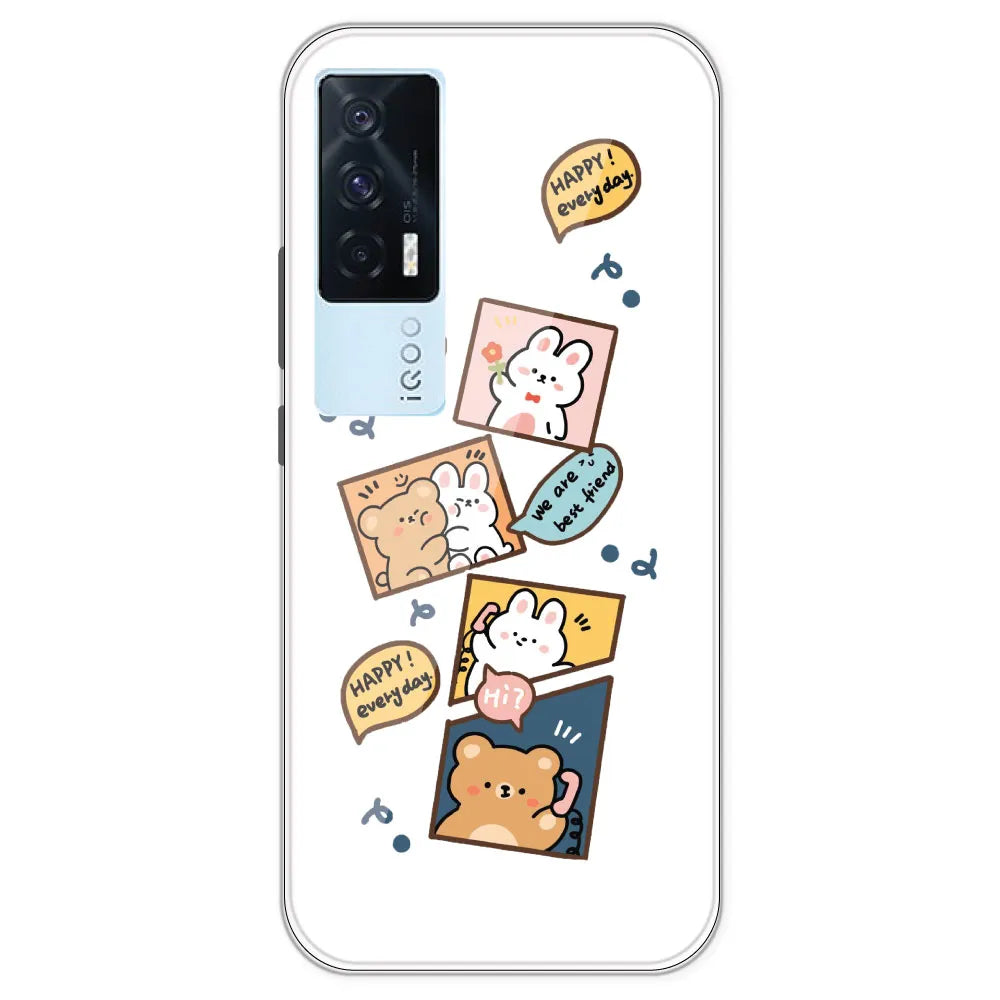 Happy Rabit And Bear - Clear Printed Silicone Case For IQOO 7