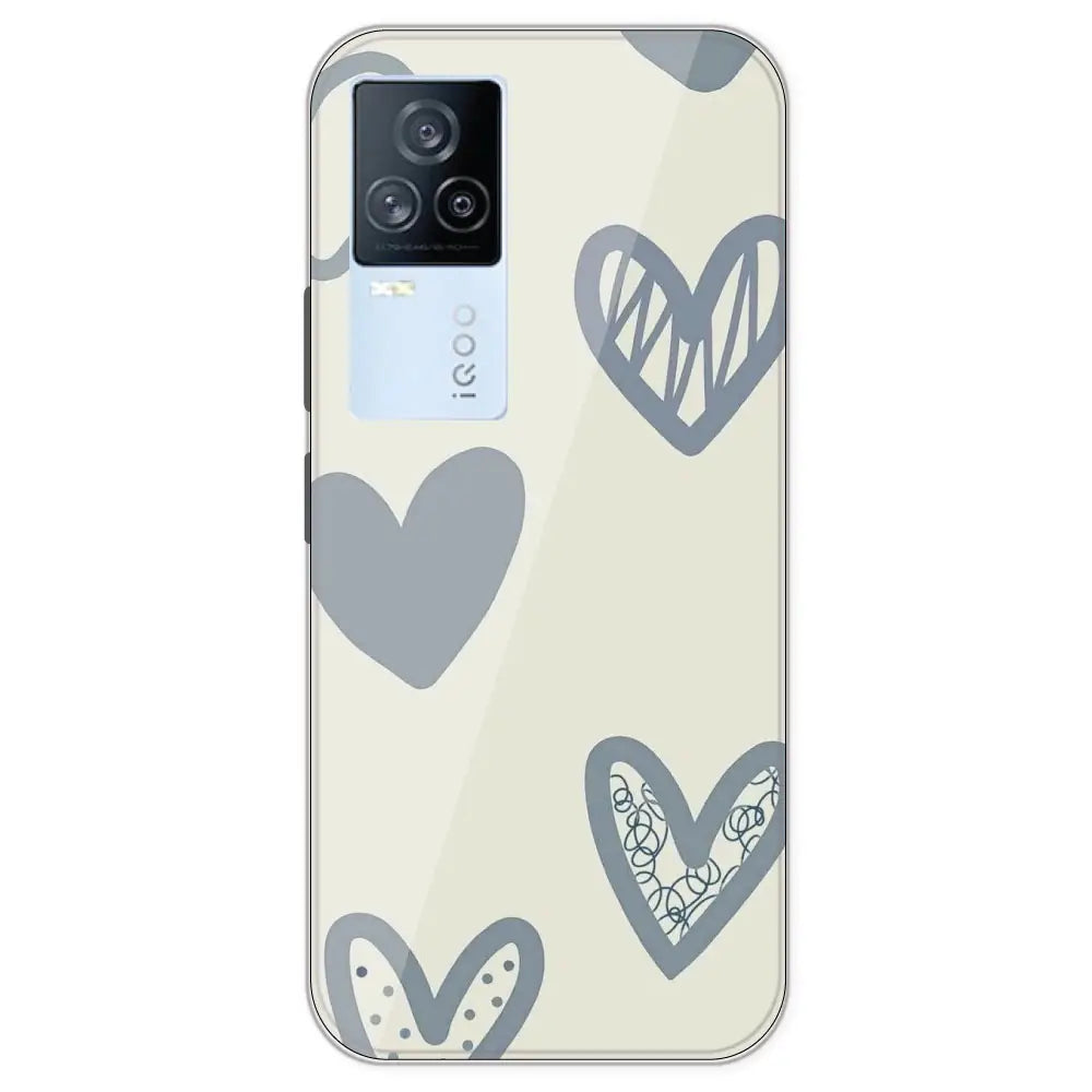 Light Blue Hearts - Printed Silicone Case For IQOO 7 Legend
