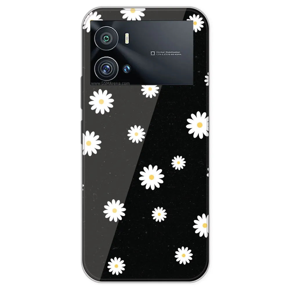 White And Black Flower - Printed Silicone Case For IQOO 9 Pro