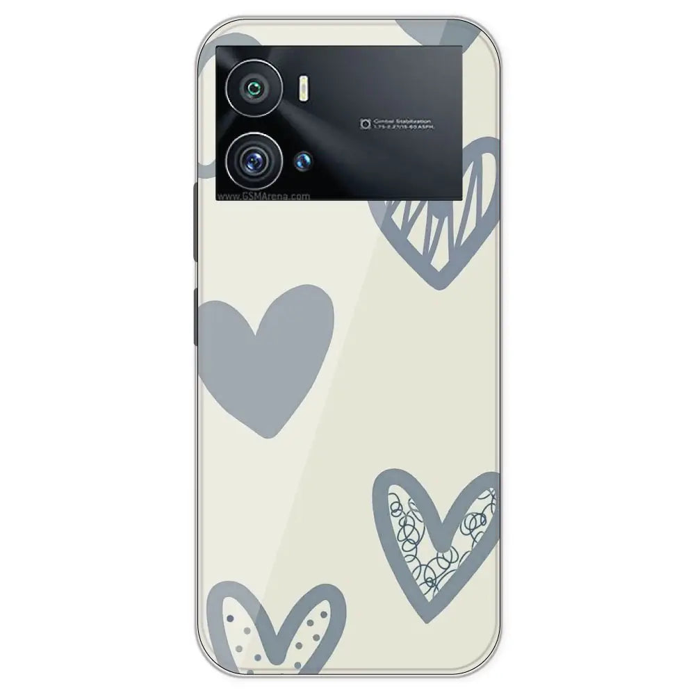 Light Blue Hearts - Printed Silicone Case For IQOO 9 Pro