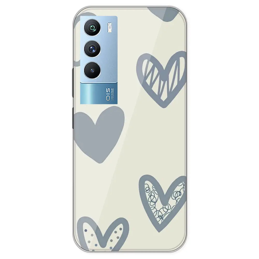 Light Blue Hearts - Printed Silicone Case For IQOO 9T
