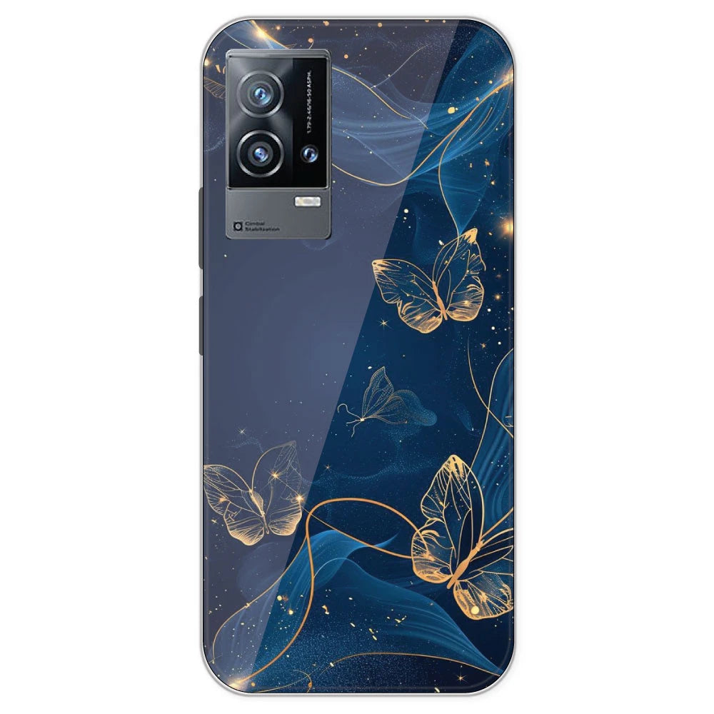 Blue With Gold Butterflies - Printed Silicone Case For IQOO 9