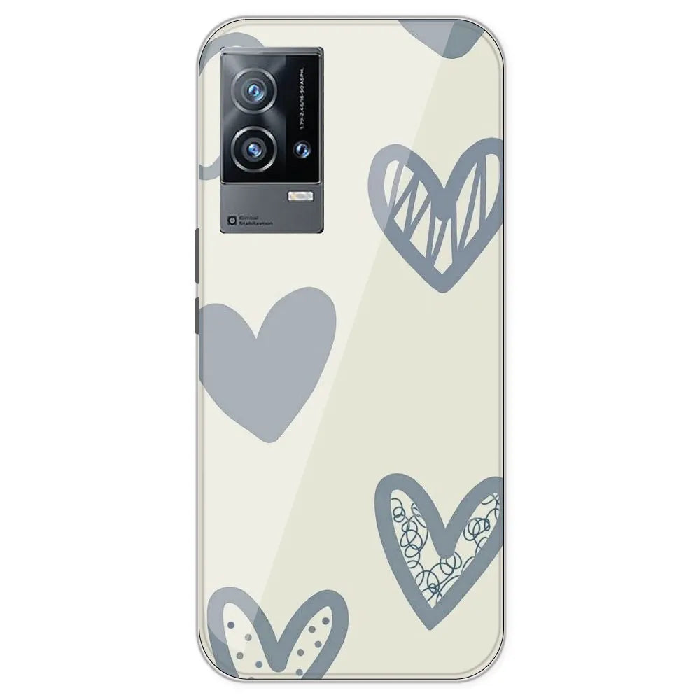 Light Blue Hearts - Printed Silicone Case For IQOO 9