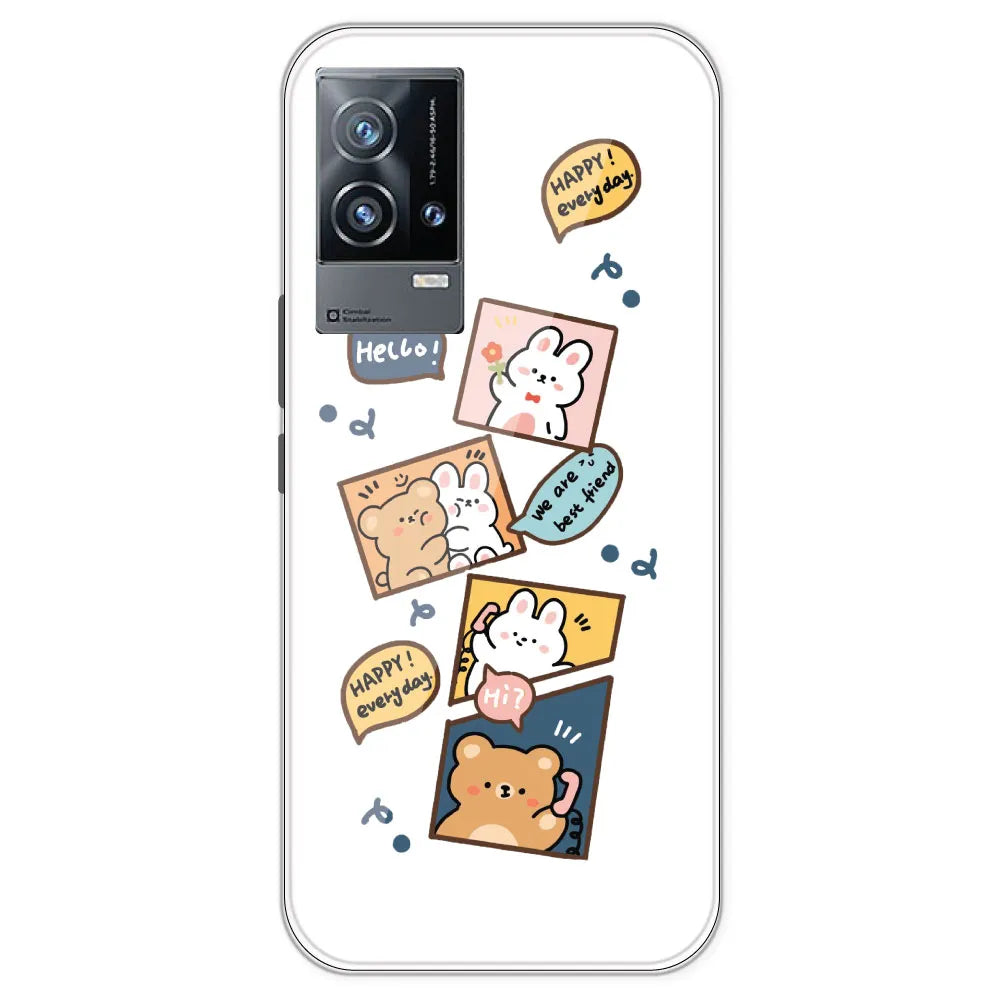 Happy Rabit And Bear - Clear Printed Silicone Case For IQOO 9