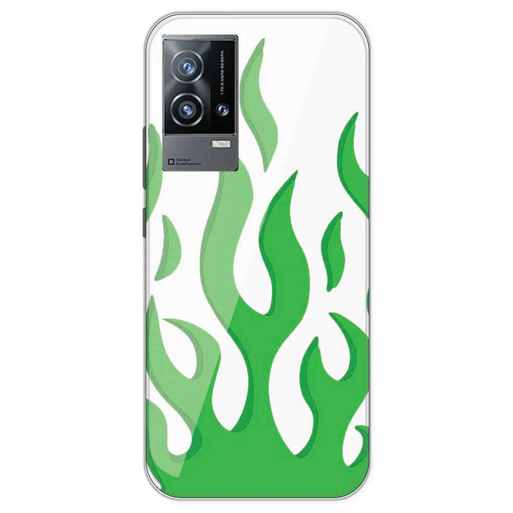 Green Flames - Clear Printed Silicone Case For IQOO 9