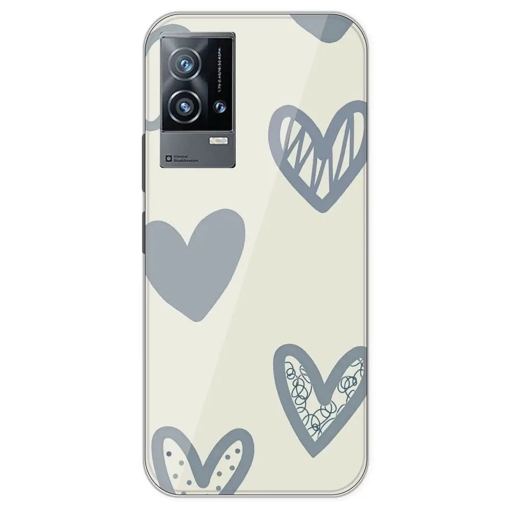 Light Blue Hearts - Printed Silicone Case For IQOO 9