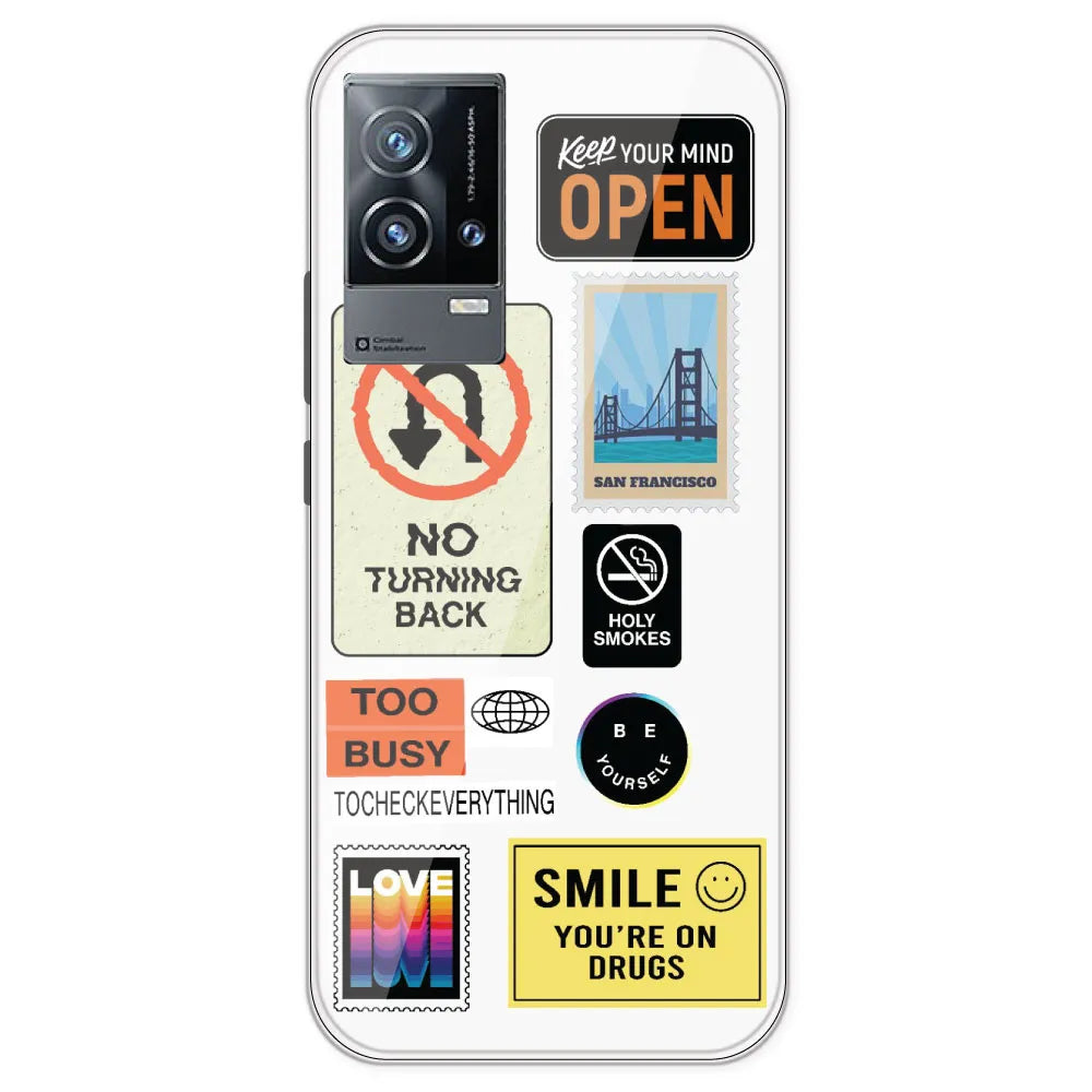 Retro Labels - Clear Printed Silicone Case For IQOO 9