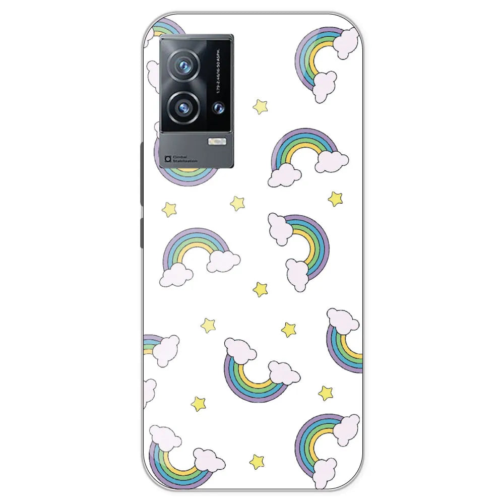 Rainbow With Clouds - Clear Printed Silicone Case For IQOO 9