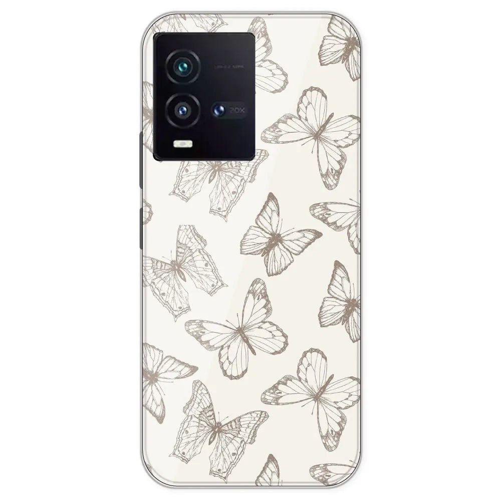 White Butterflies - Printed Silicone Case For IQOO 9SE