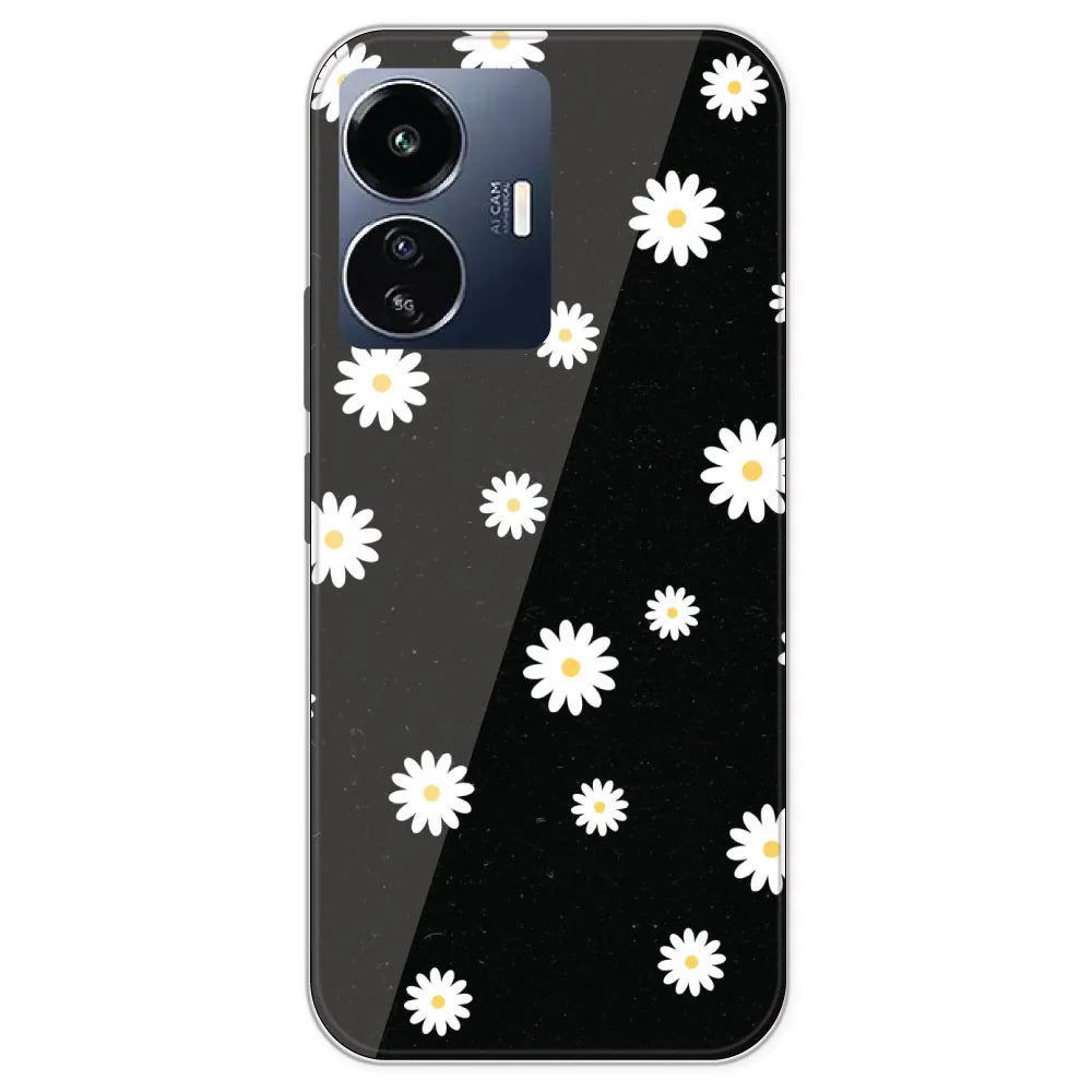 White And Black Flower - Printed Silicone Case For IQOO Z6 Lite