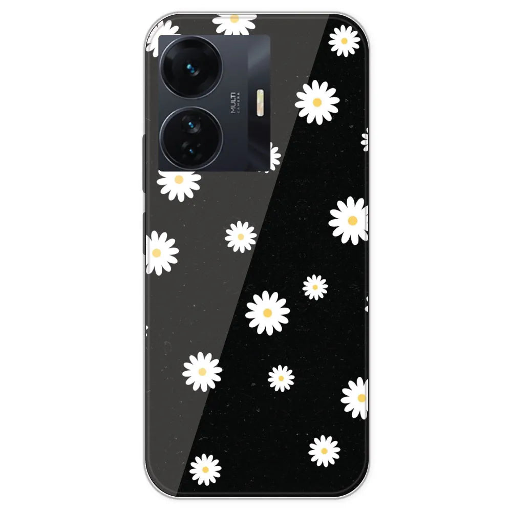 White And Black Flower - Printed Silicone Case For IQOO Z6 Pro