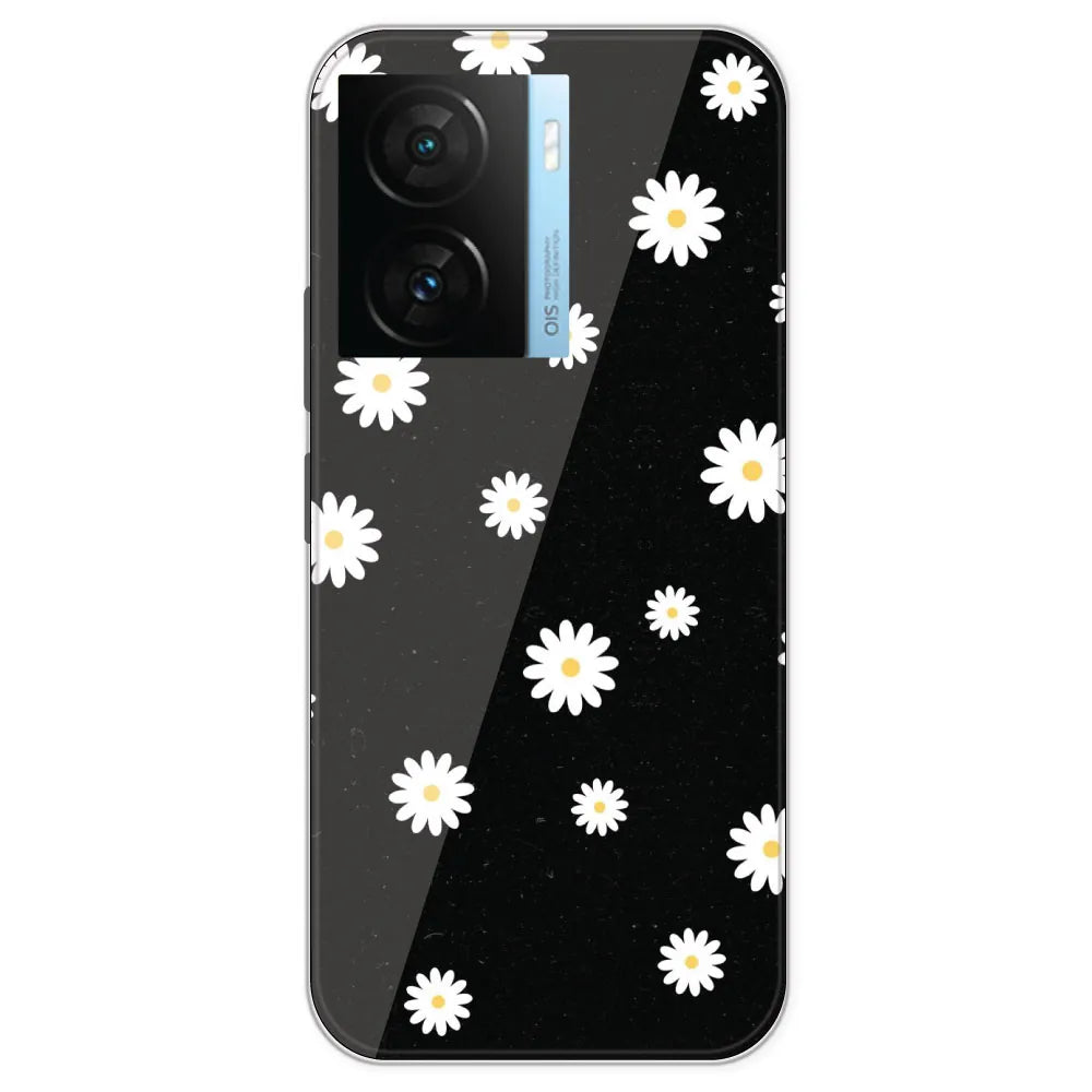 White And Black Flower - Printed Silicone Case For IQOO Z7S