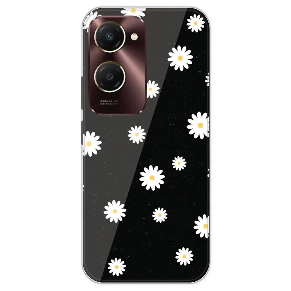 White And Black Flower - Printed Silicone Case For iQOO Models