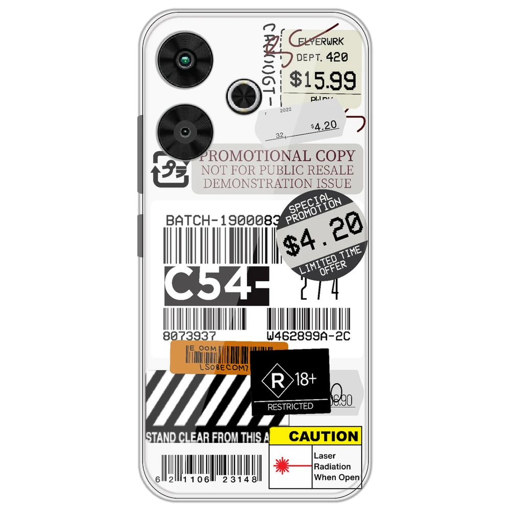 Labels - Clear Printed Silicone Case for Poco M6 Plus