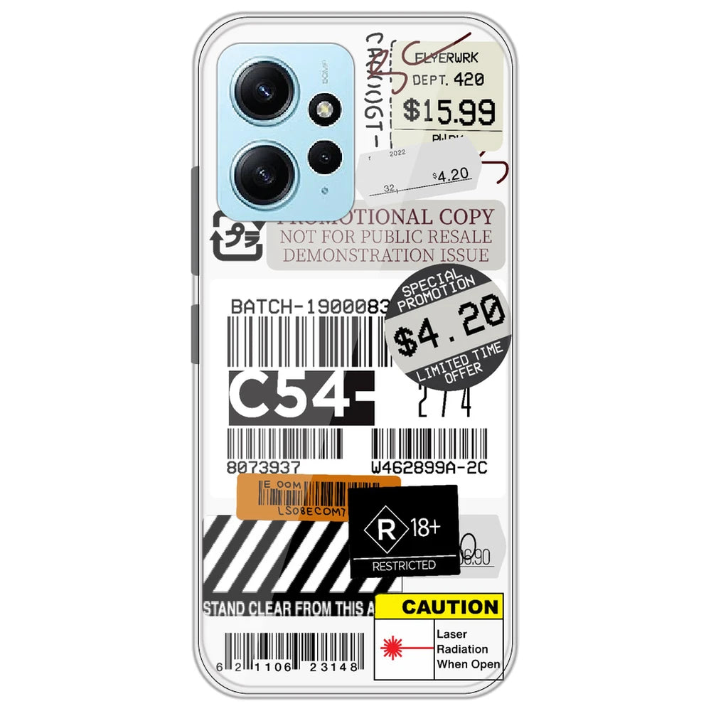 Labels - Clear Printed Silicone Case for Redmi Note 12 4G