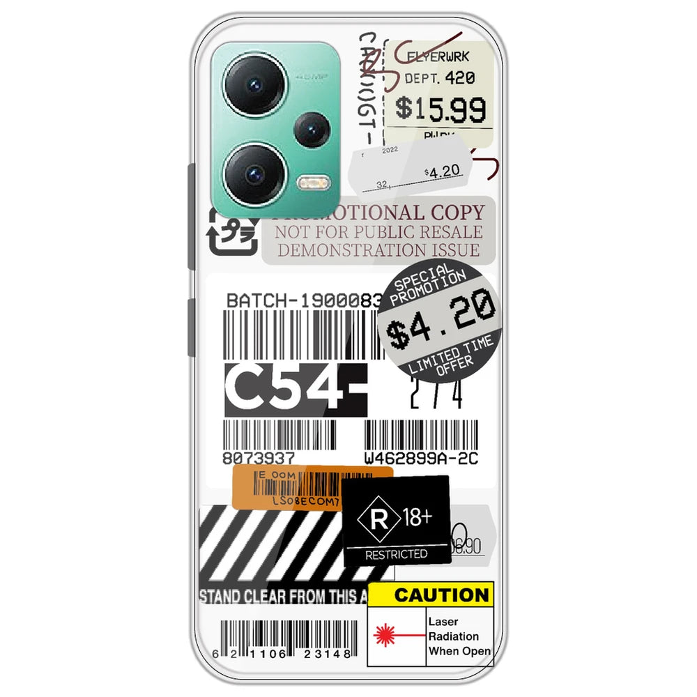 Labels - Clear Printed Silicone Case for Redmi Note 12 5G