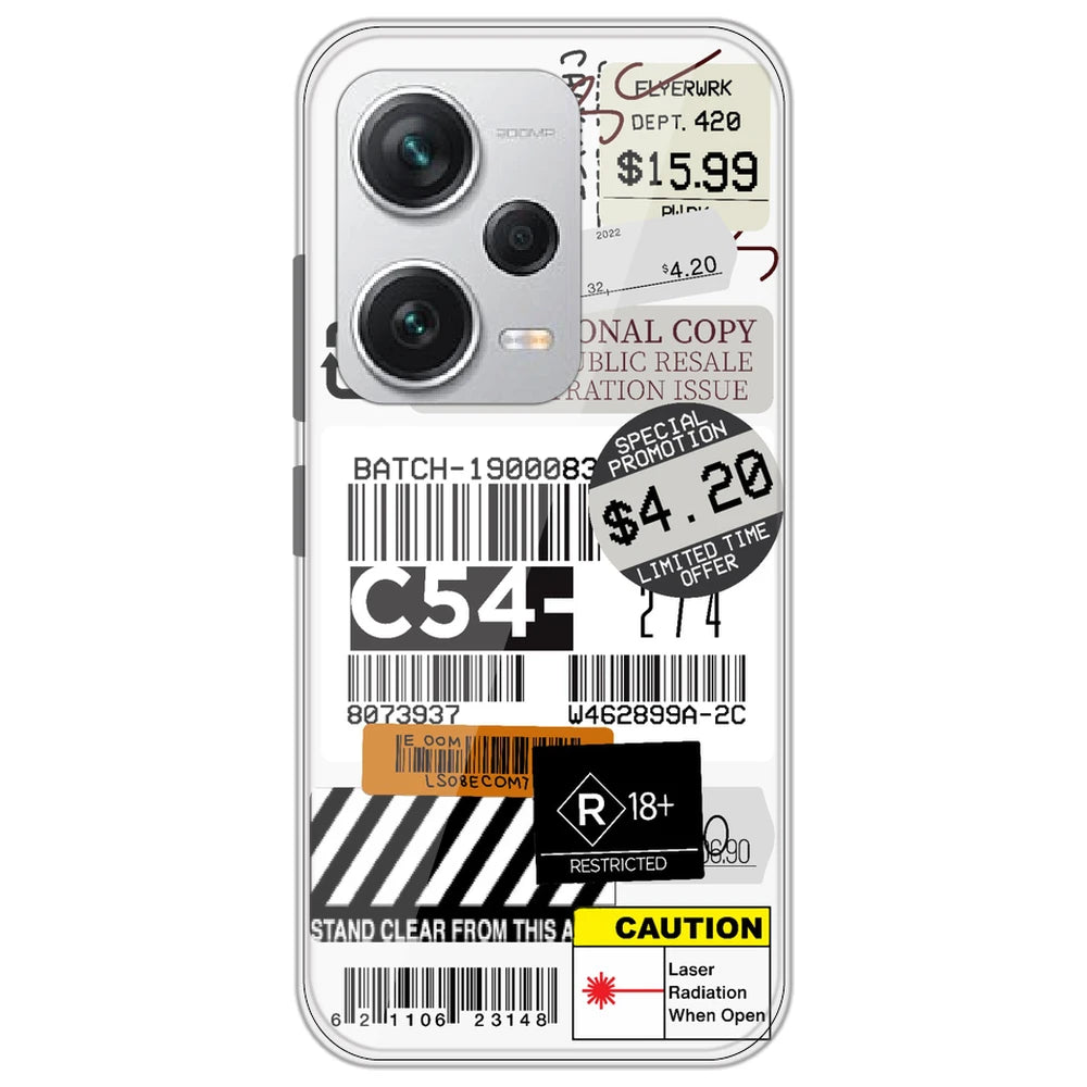 Labels - Clear Printed Silicone Case for Redmi Note 12 Pro Plus 5G