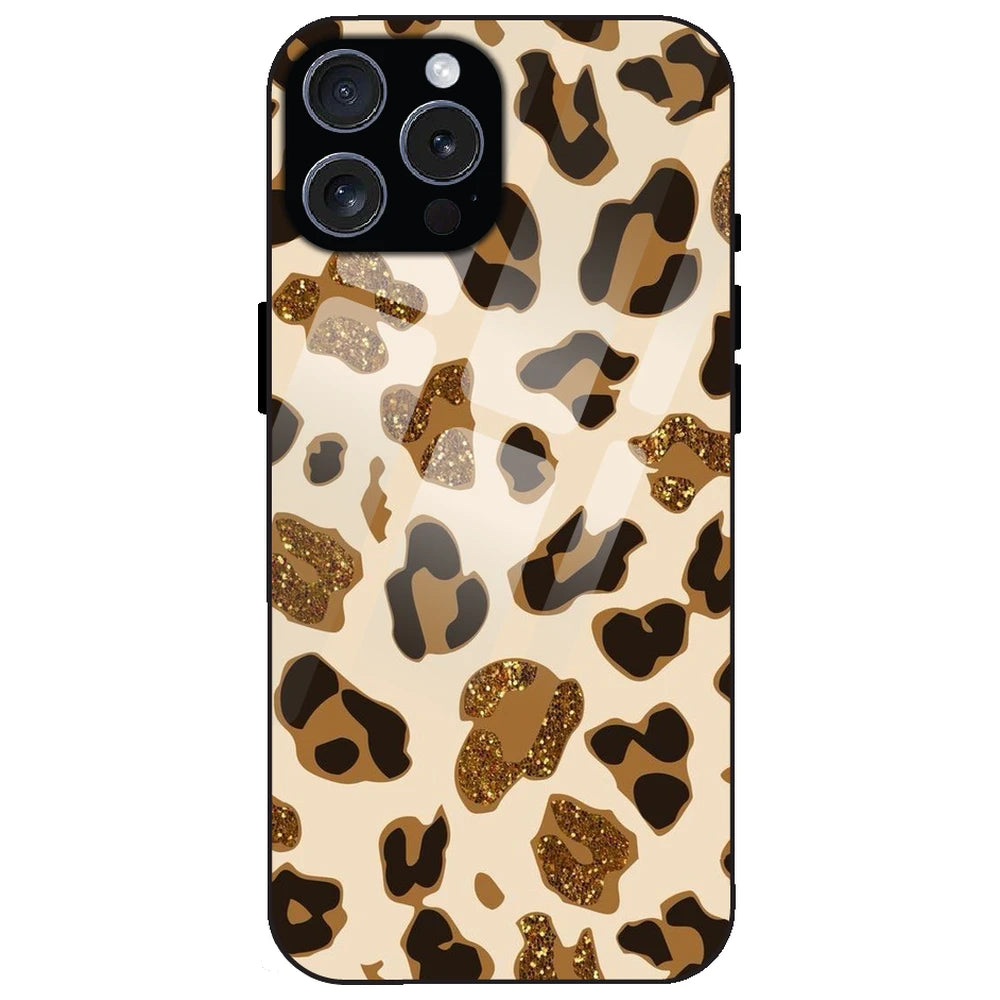 Leopard Glitter Print - Glass Case for Apple iPhone 15 Pro Max