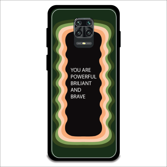 'You Are Powerful, Brilliant & Brave' - Oilve Green Glossy Metal Silicone Case For Redmi Models note 9 pr max