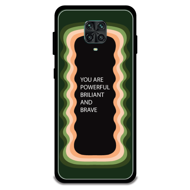 'You Are Powerful, Brilliant & Brave' - Oilve Green Glossy Metal Silicone Case For Redmi Models note 9 pro