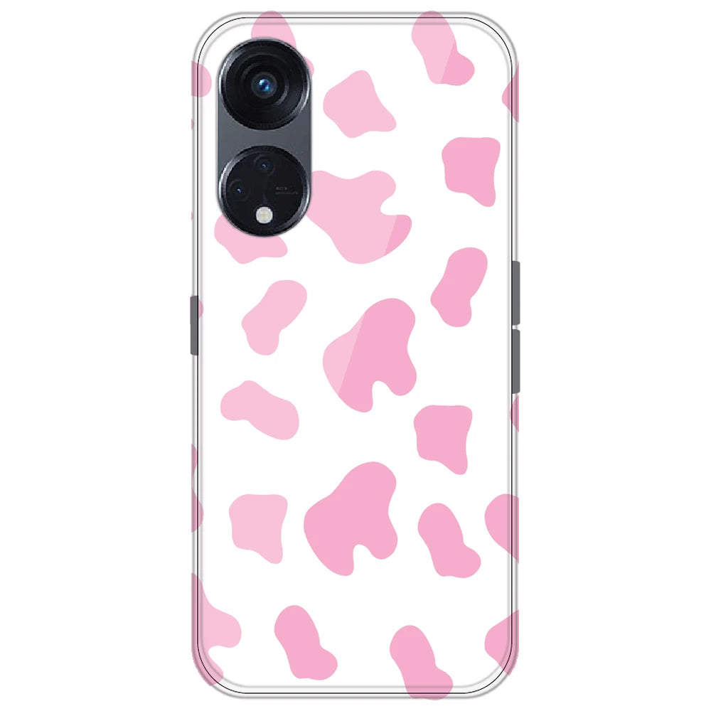 Pink Cow Print - Clear Printed Silicone Case for Oppo Reno 8T 5G