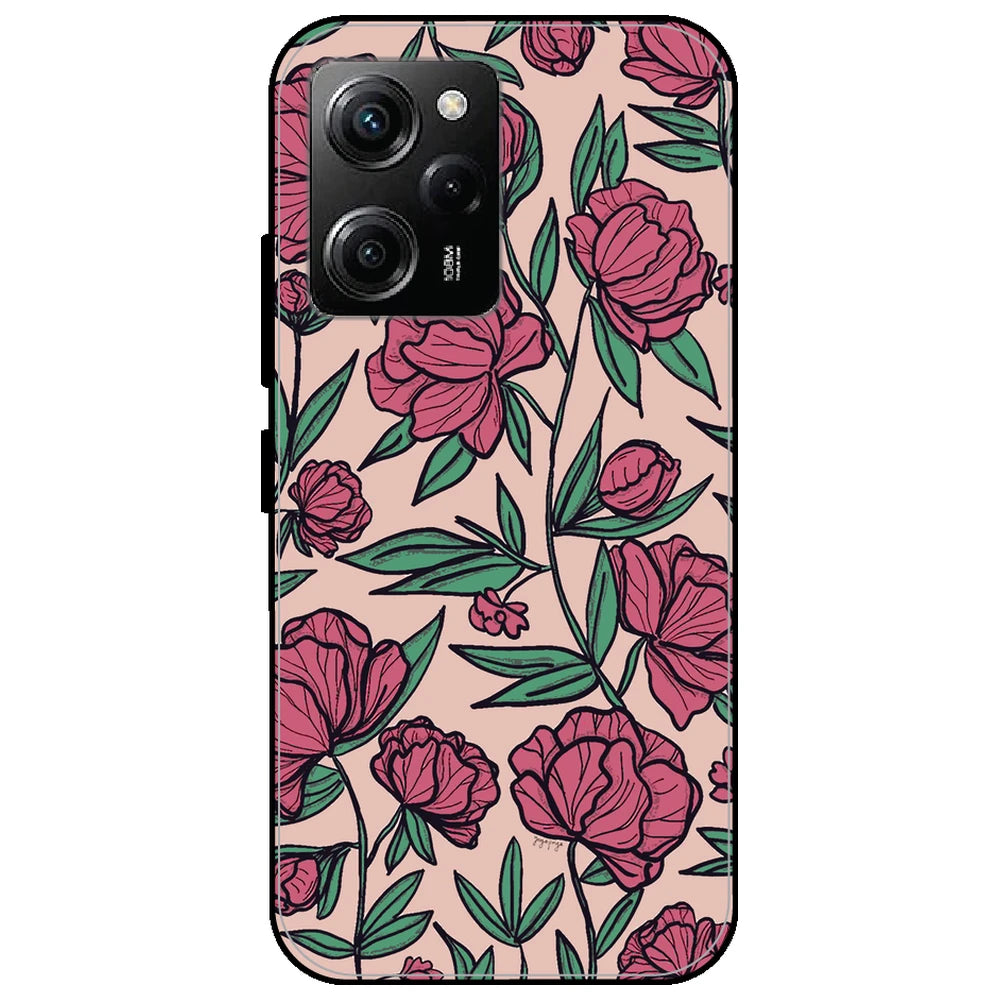 Pink Roses - Glossy Metal Silicone Case for Poco X5 Pro