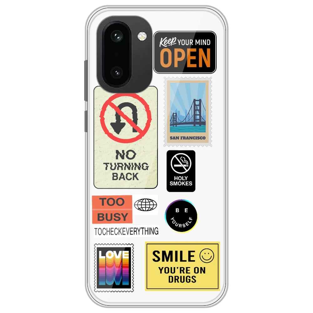 Retro Labels - Clear Printed Silicone Case for OnePlus 15R