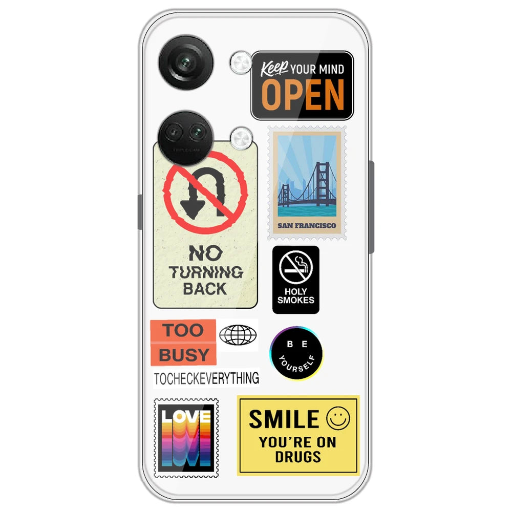 Retro Labels - Clear Printed Silicone Case for OnePlus Nord 3