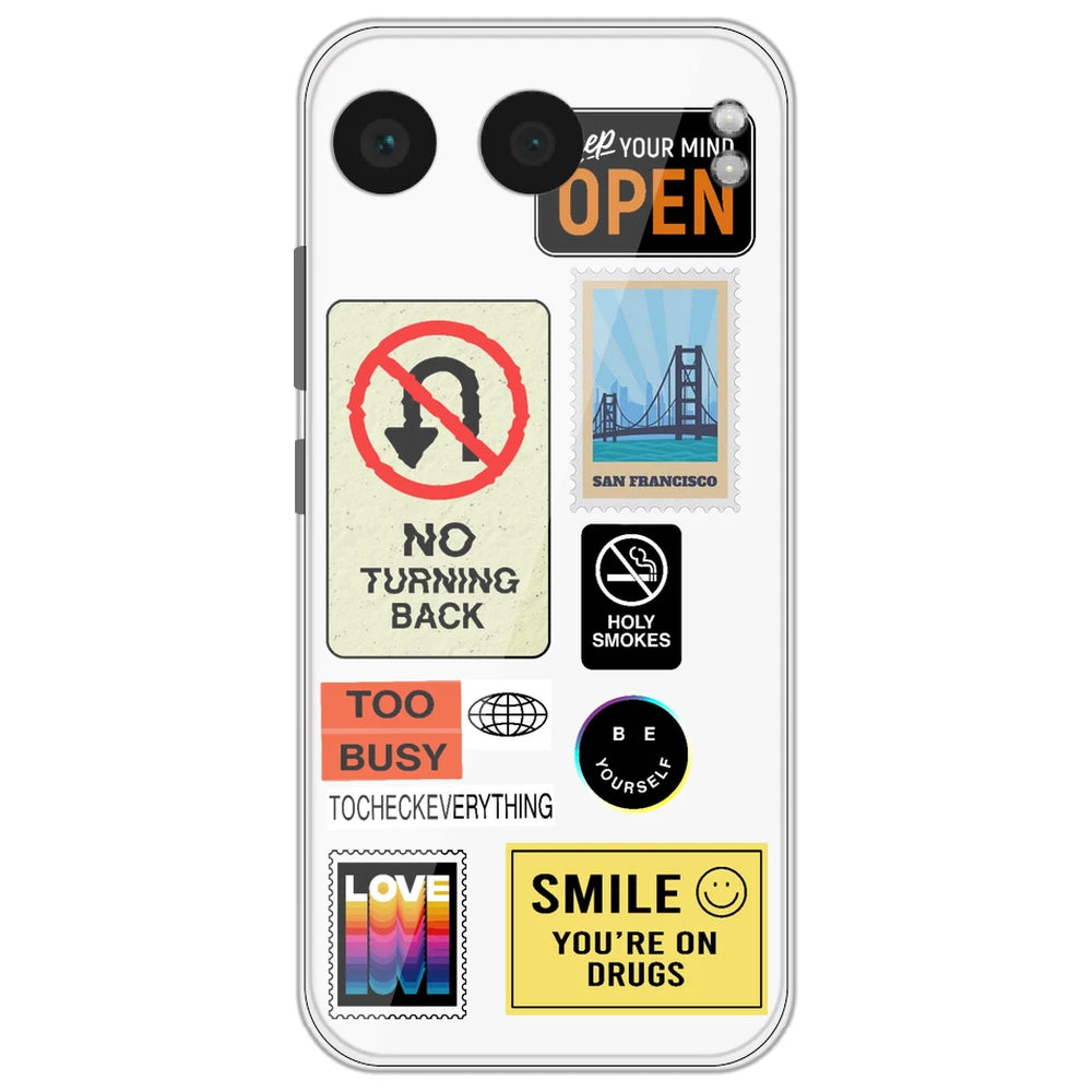 Retro Labels - Clear Printed Silicone Case for OnePlus Nord 4