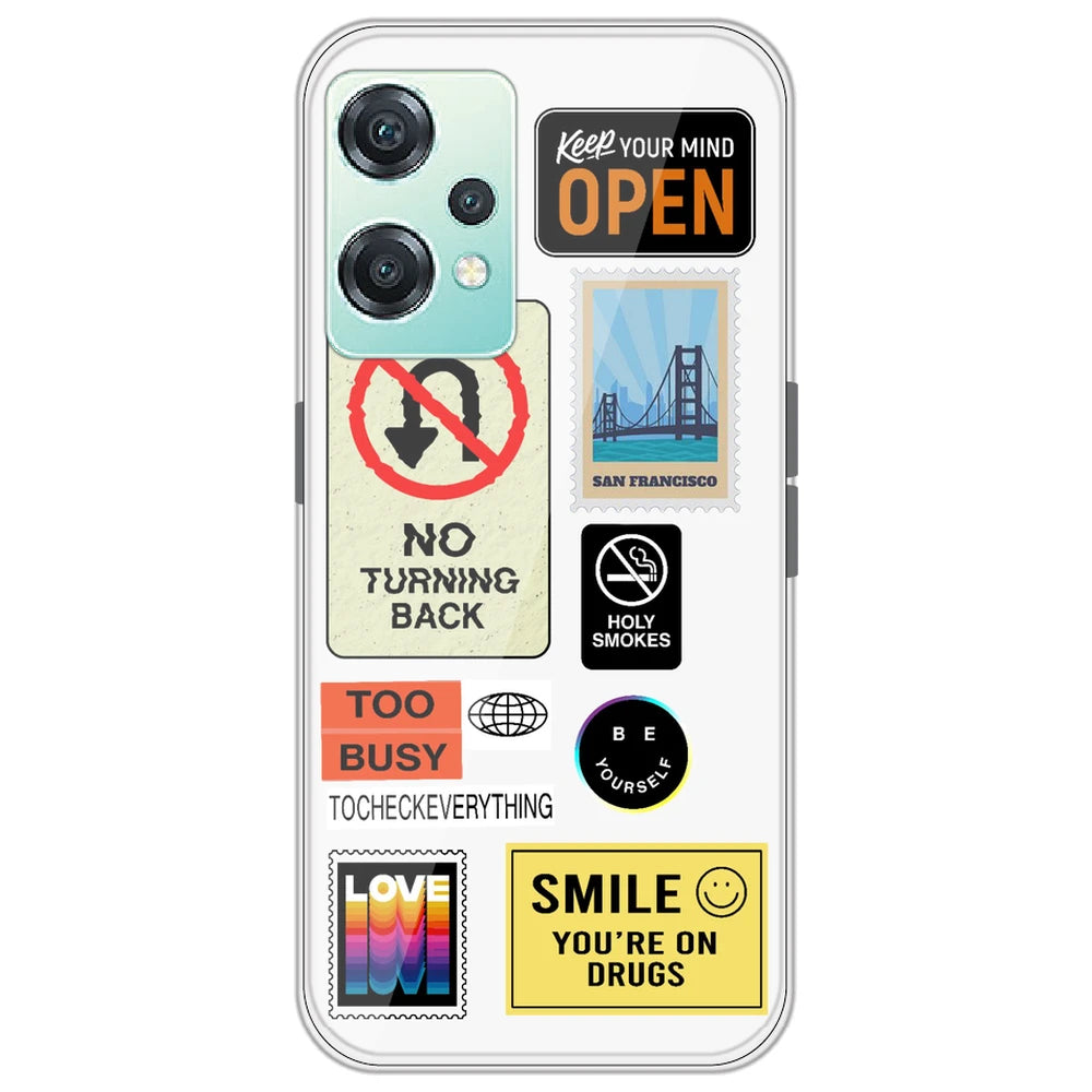 Retro Labels - Clear Printed Silicone Case for OnePlus Nord CE 2 Lite