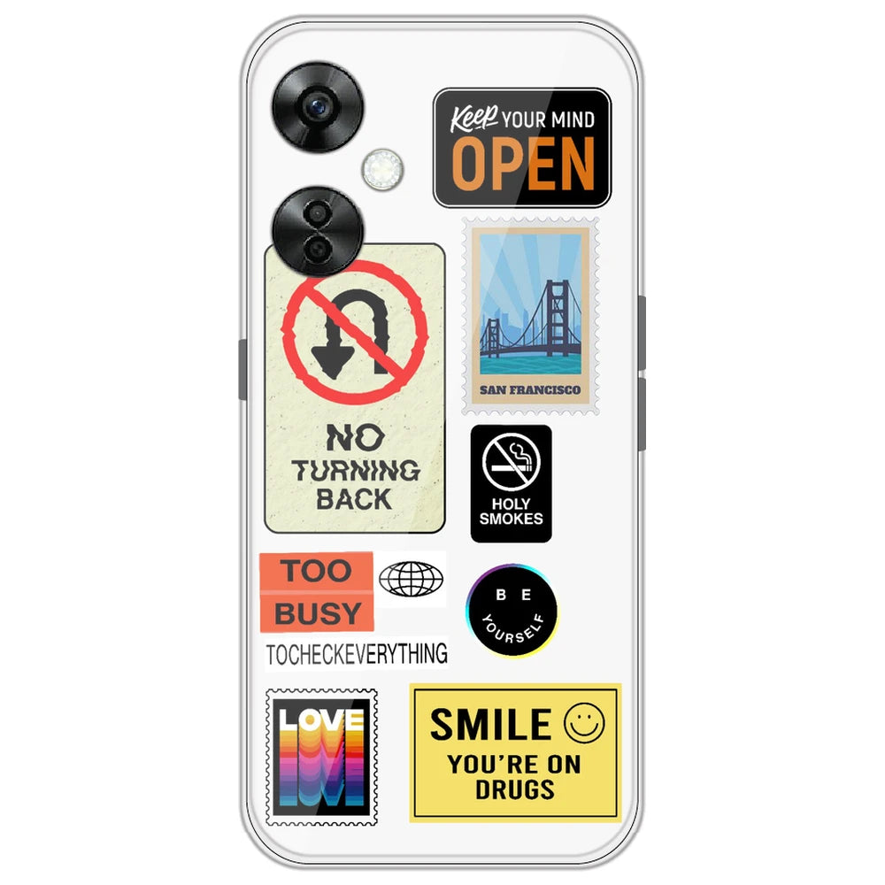 Retro Labels - Clear Printed Silicone Case for OnePlus Nord CE 3 Lite