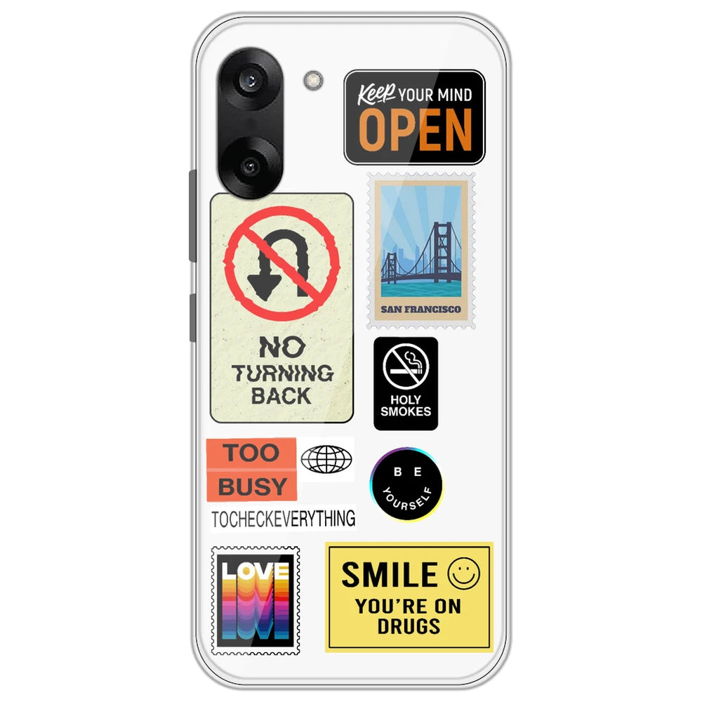 Retro Labels - Clear Printed Silicone Case for OnePlus Nord CE 5