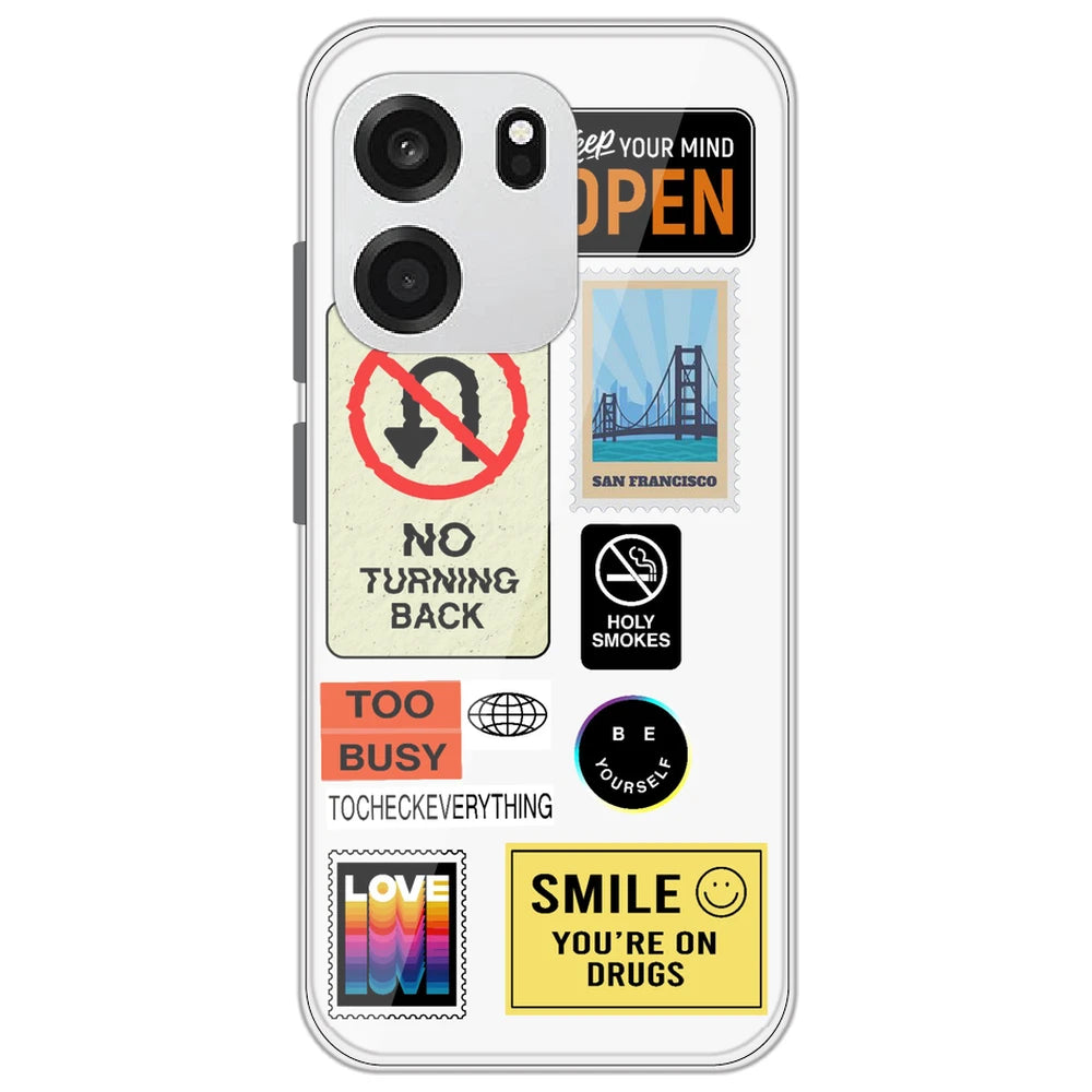 Retro Labels - Clear Printed Silicone Case for OnePlus Nord CE 6