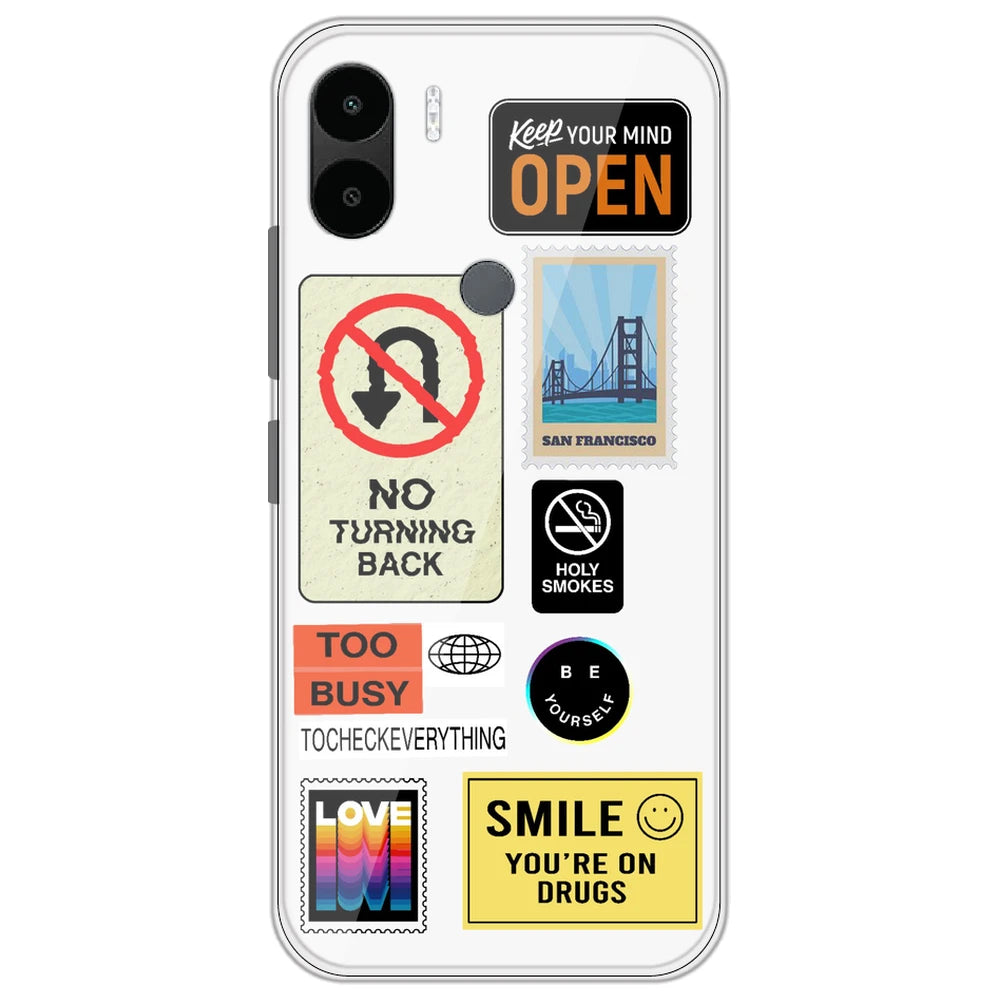 Retro Labels - Clear Printed Silicone Case for Poco C51