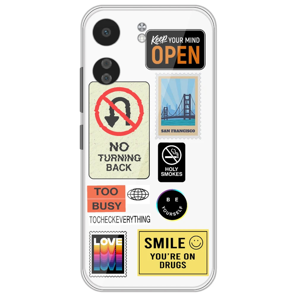 Retro Labels - Clear Printed Silicone Case for Poco C65