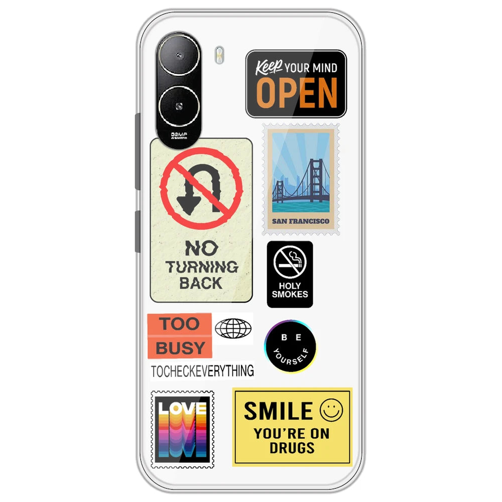 Retro Labels - Clear Printed Silicone Case for Poco C85X