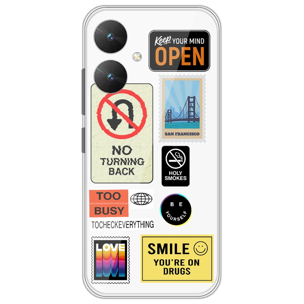 Retro Labels - Clear Printed Silicone Case for Poco M6 5G
