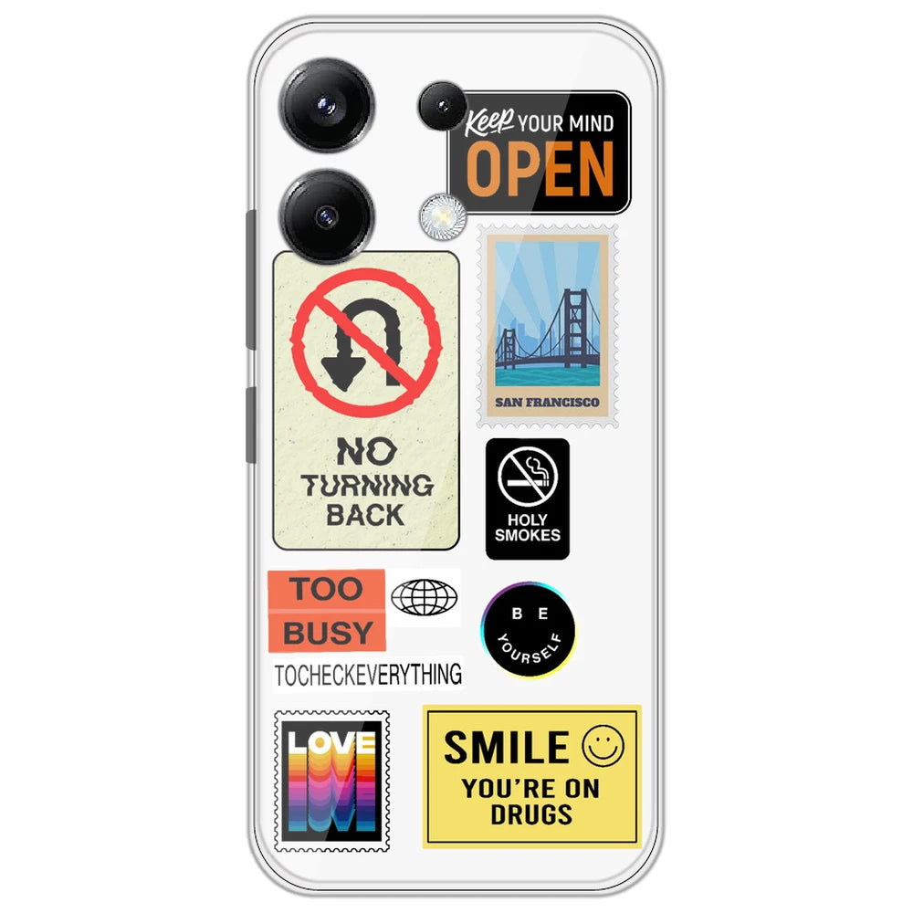 Retro Labels - Clear Printed Silicone Case for Poco M6 Pro 4G