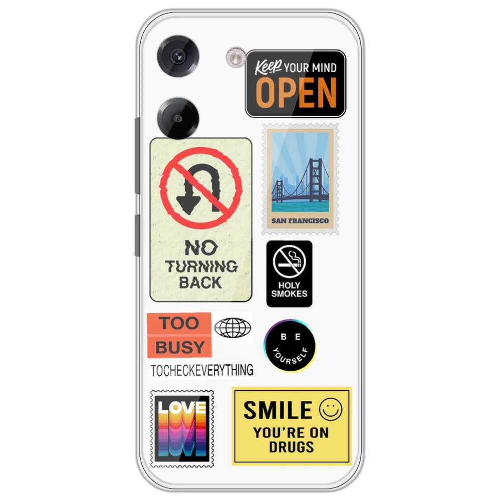 Retro Labels - Clear Printed Silicone Case for Poco M7 Pro