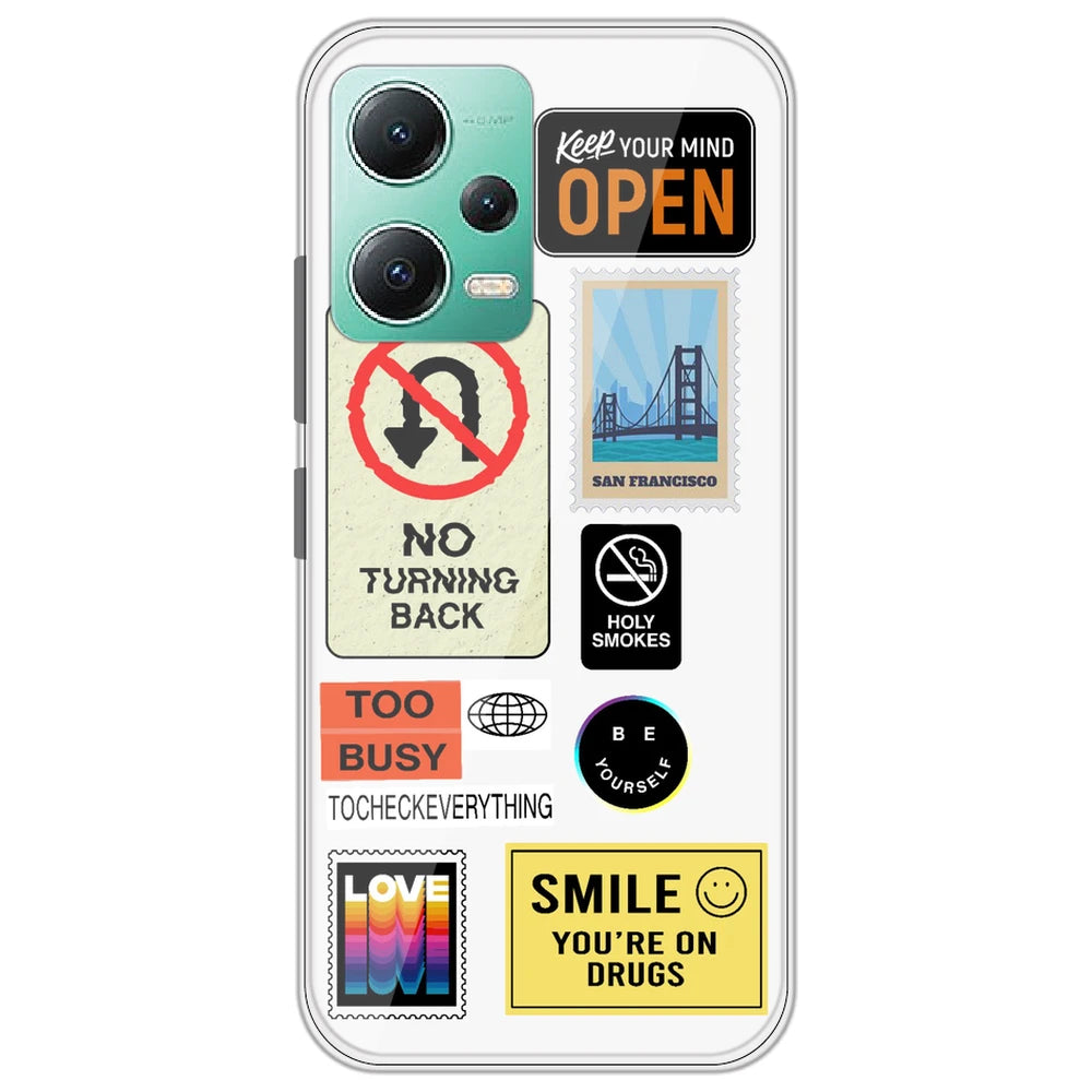 Retro Labels - Clear Printed Silicone Case for Redmi Note 12 5G