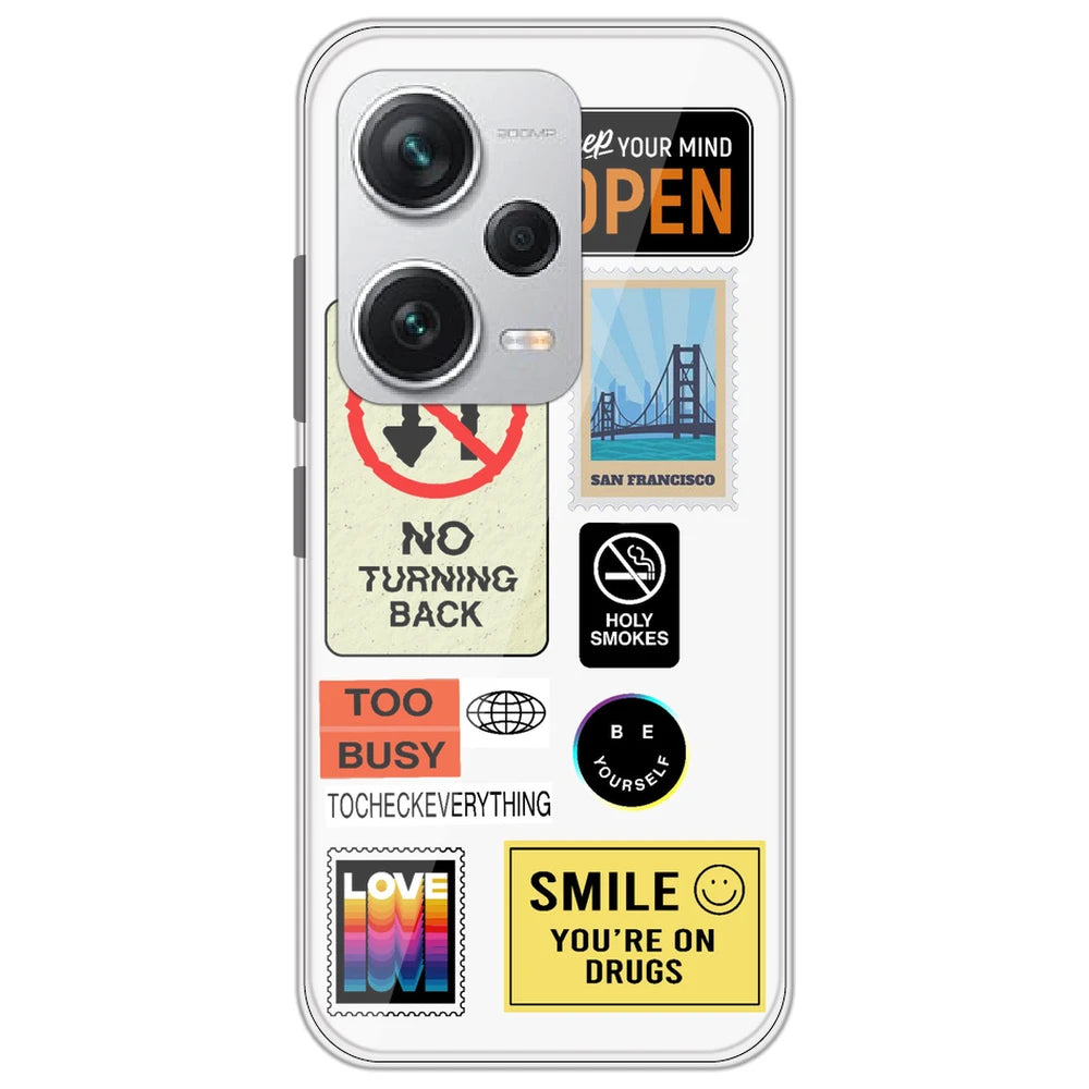 Retro Labels - Clear Printed Silicone Case for Redmi Note 12 Pro Plus 5G
