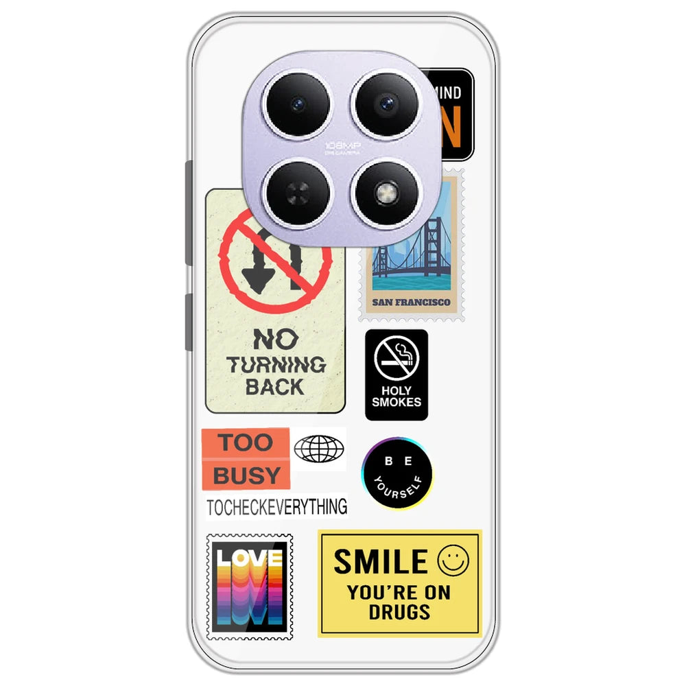 Retro Labels - Clear Printed Silicone Case for Redmi Note 15 5G