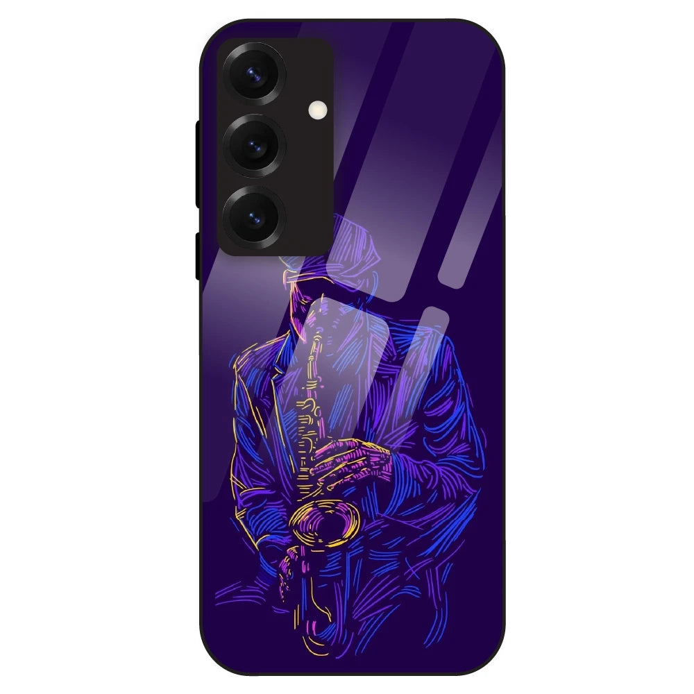 Neon Saxophone Art - Glass Case For Samsung Galaxy S25
