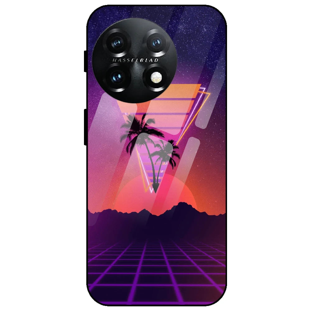 Sunset Grid Synthwave - Glass Case for OnePlus 11
