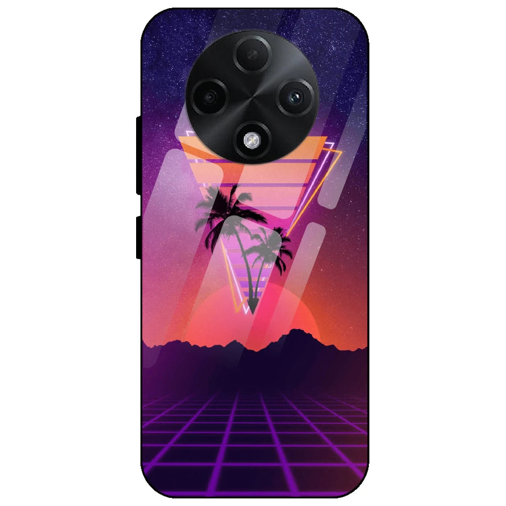Sunset Grid Synthwave - Glass Case for Oppo F27