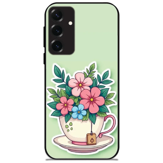 Teacup Flower Bouquet - Glossy Metal Silicone Case for Samsung Galaxy S25 Plus
