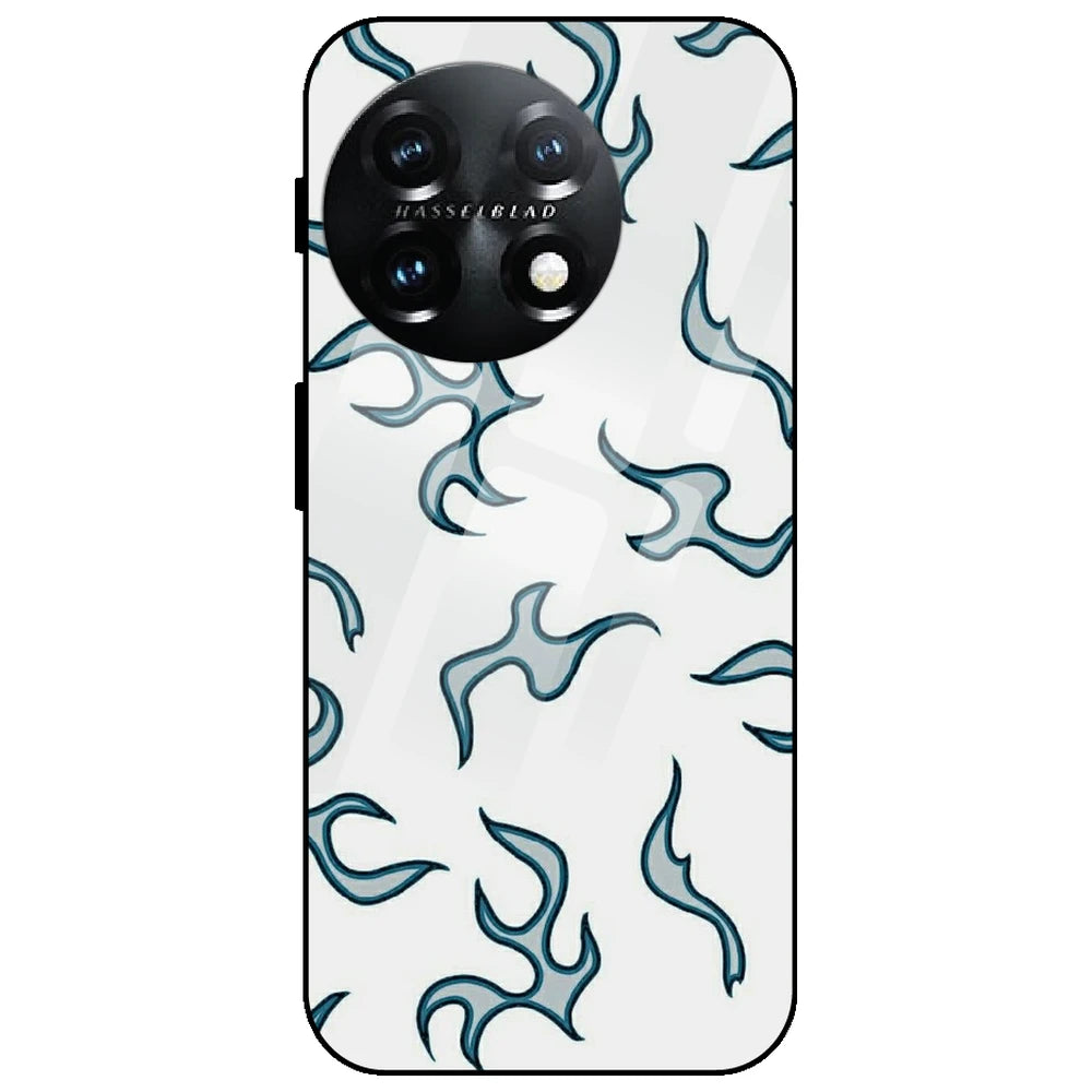 White And Blue Flames - Glass Case for OnePlus 11