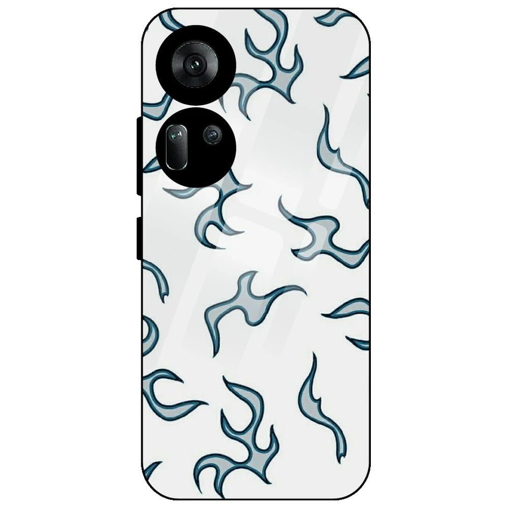 White And Blue Flames - Glass Case for Oppo Reno 11