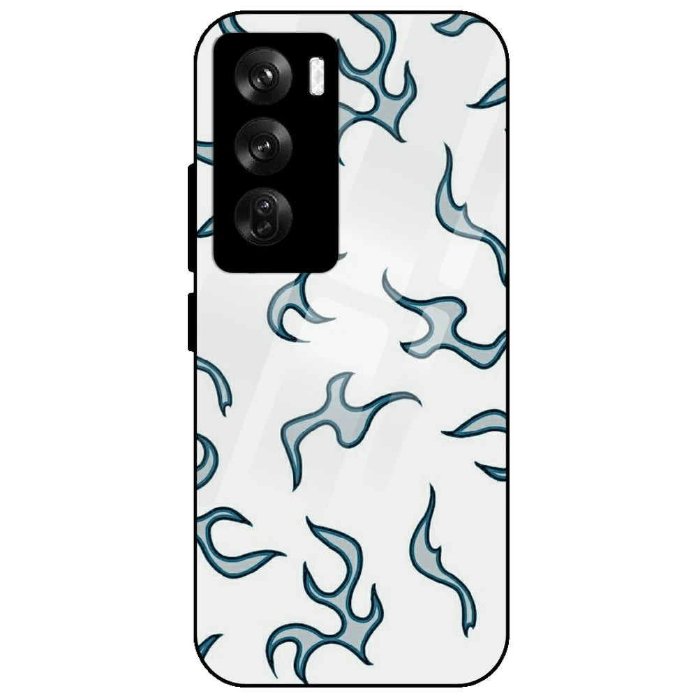 White And Blue Flames - Glass Case for Oppo Reno 12