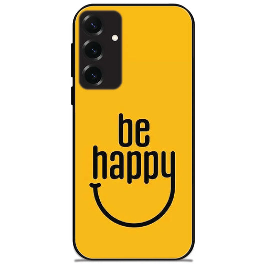 Yellow Happy Smile - Glossy Metal Silicone Case for Samsung Galaxy S25 Plus